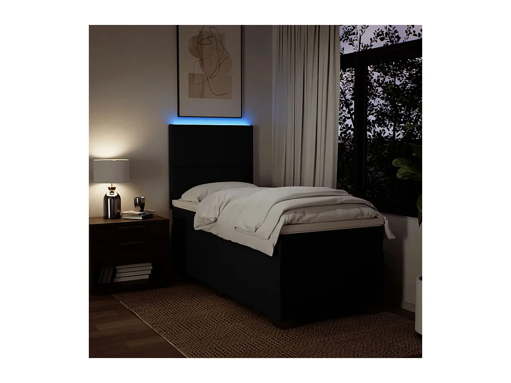 Cama box spring con colchón tela negro 90x200 cm