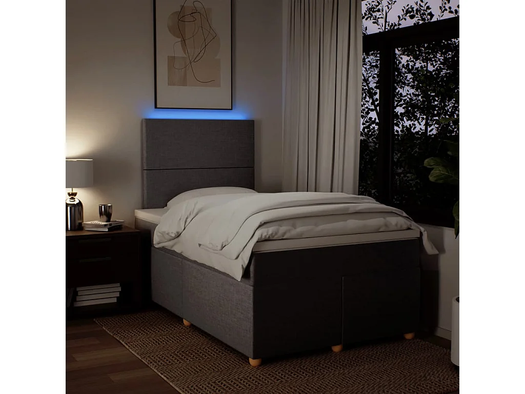 Cama box spring con colchón tela gris taupe 120x200 cm