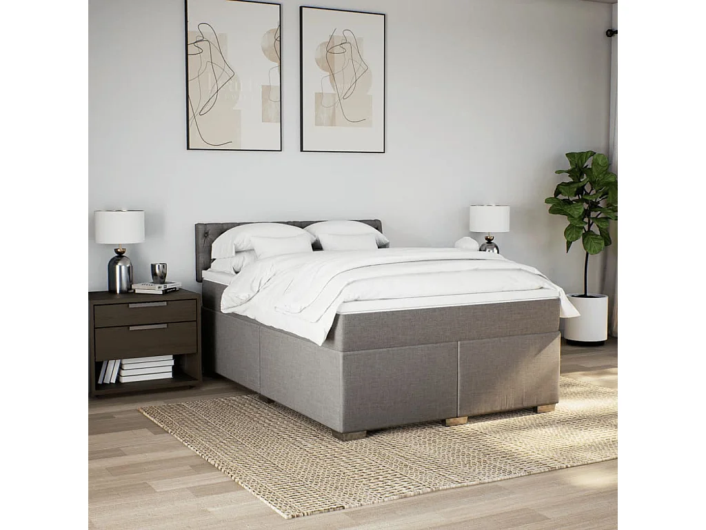 Sommier à lattes de lit avec matelas Taupe 140x200 cm Tissu