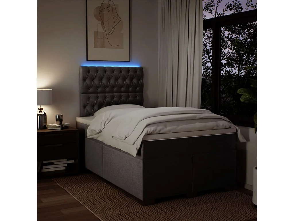 Cama box spring con colchón tela gris taupe 120x200 cm