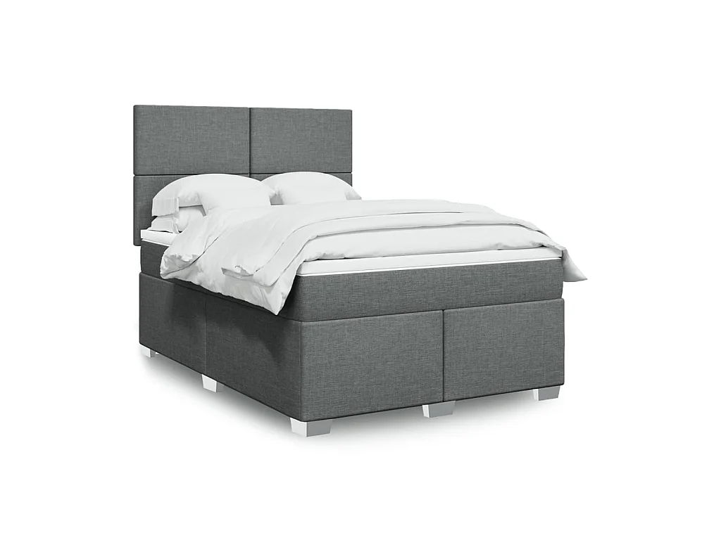 Cama box spring con colchón tela gris oscuro 140x190 cm