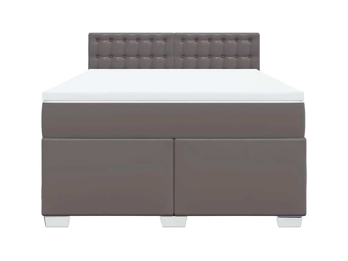 Cama box spring con colchón cuero sintético gris 140x200 cm