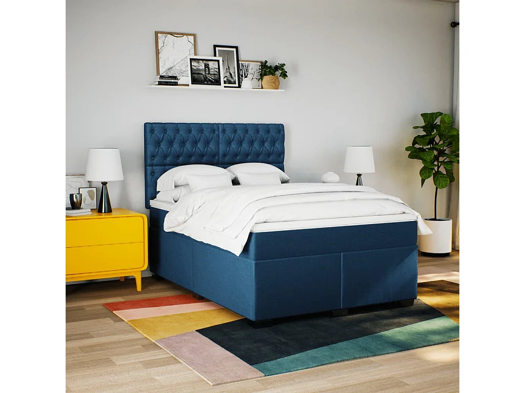 Cama com molas/colchão 140x200 cm tecido azul