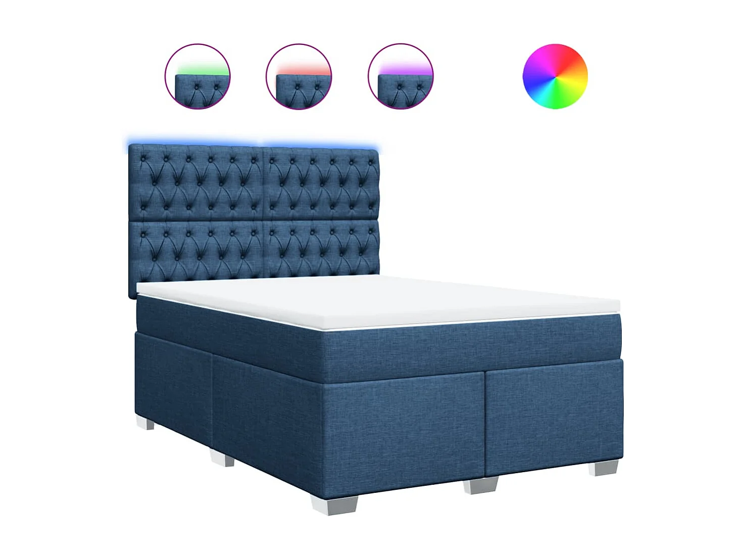 Cama box spring con colchón tela azul 140x200 cm