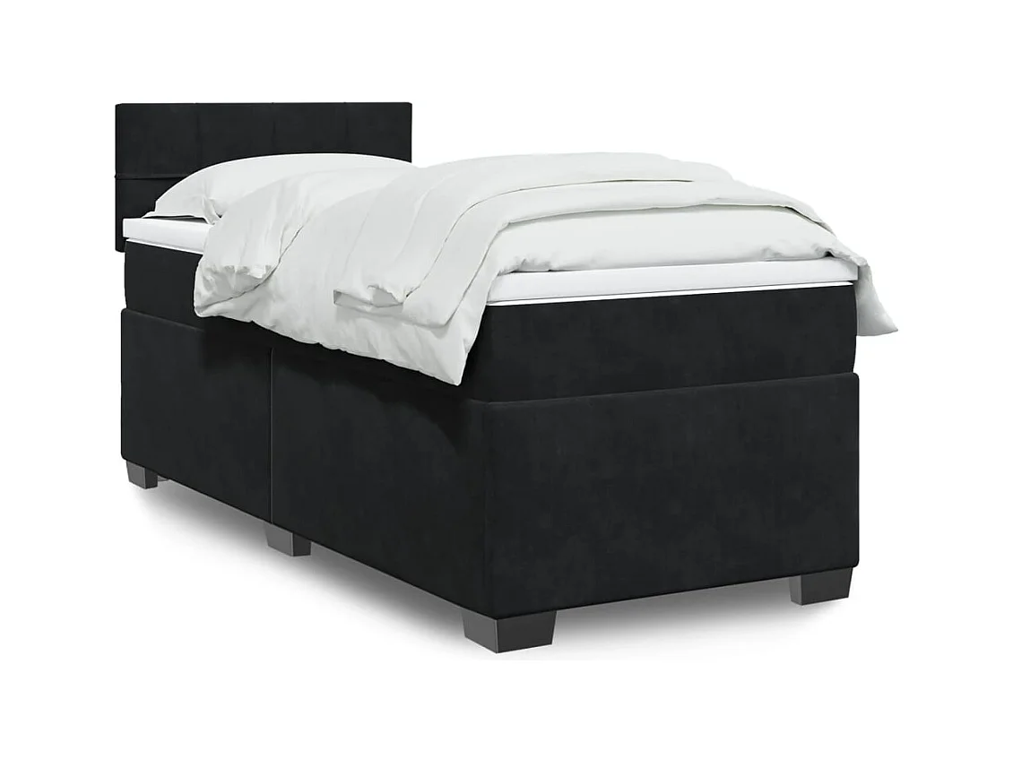 Cama box spring con colchón cuero sintético negro 90x190 cm