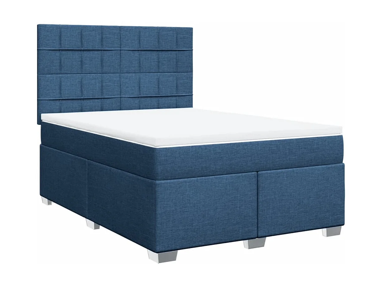 Cama box spring con colchón tela azul 140x200 cm
