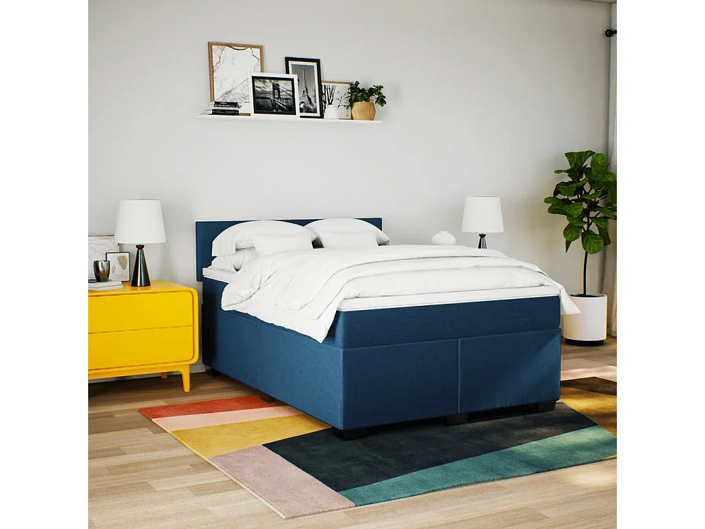 Cama com molas/colchão 140x200 cm tecido azul