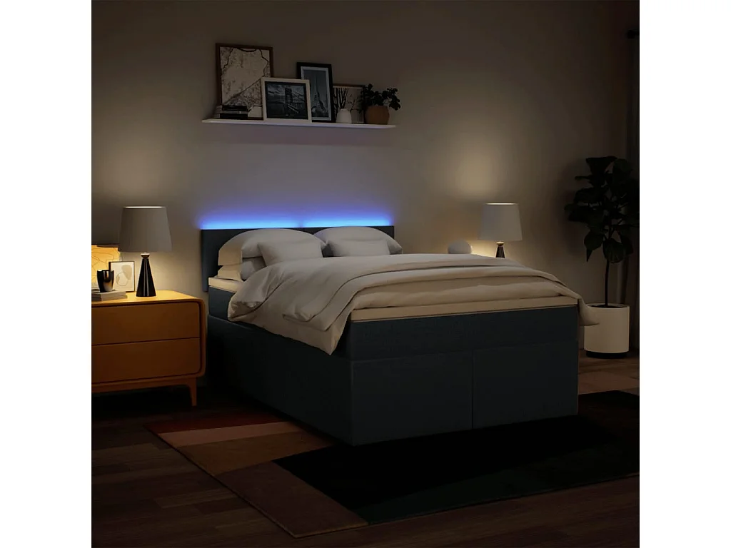 Cama com molas/colchão 140x200 cm tecido azul