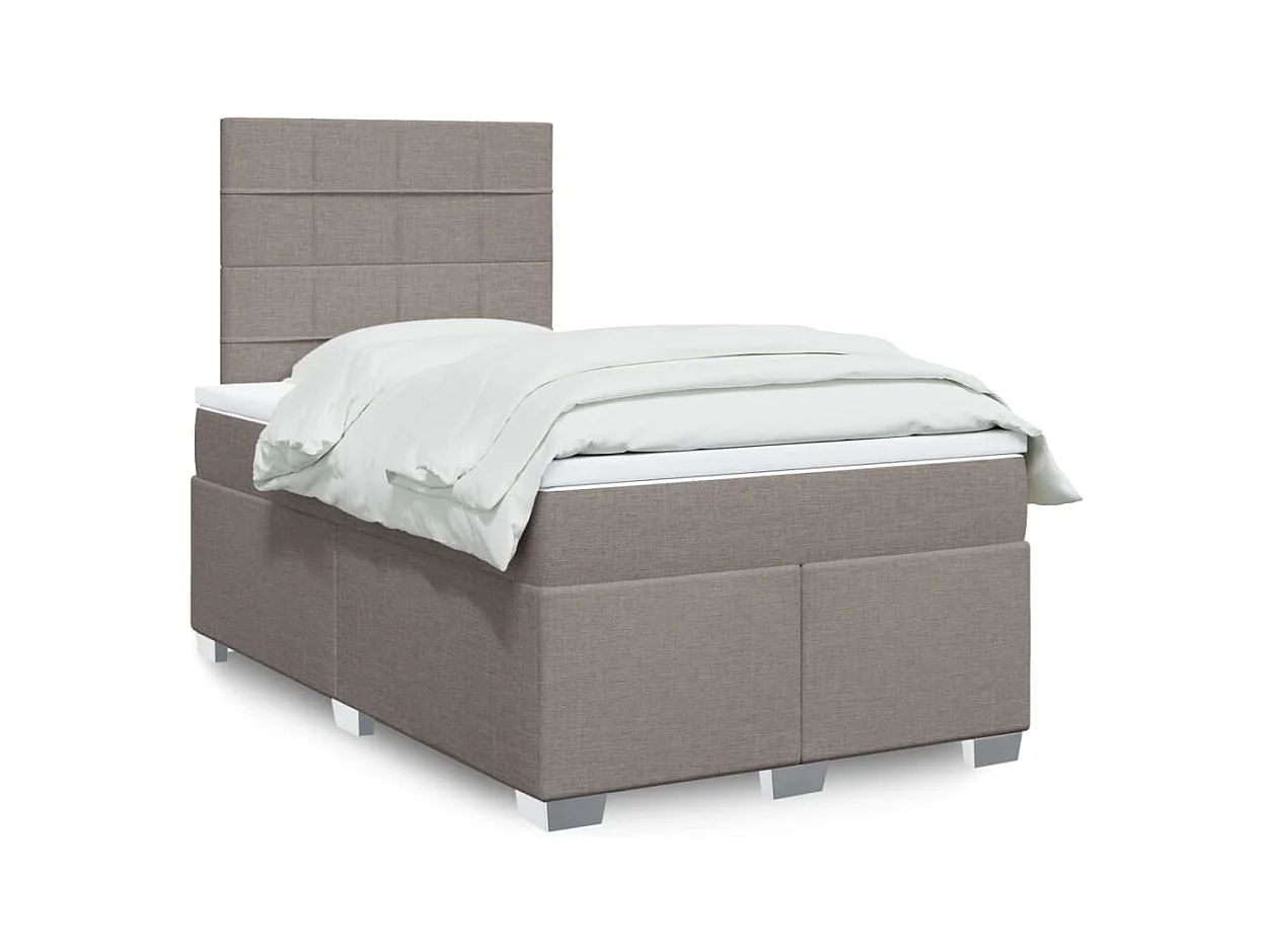 Cama box spring con colchón tela gris taupe 120x200 cm
