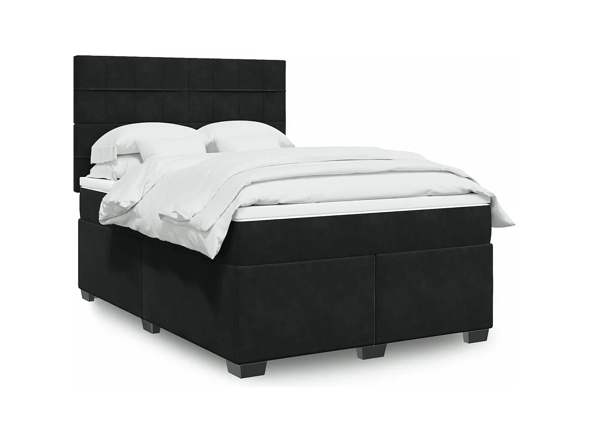 Sommier à lattes de lit avec matelas Noir 140x190 cm Velours