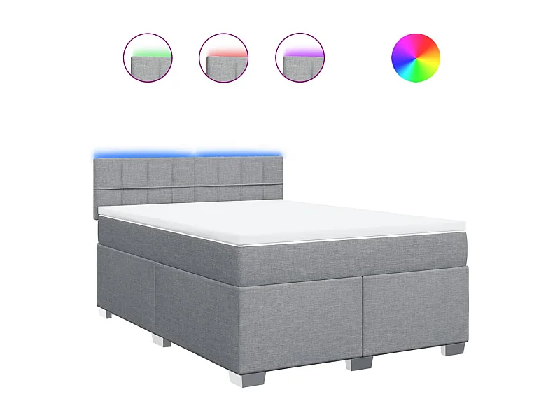 Cama box spring con colchón tela gris claro 140x190 cm