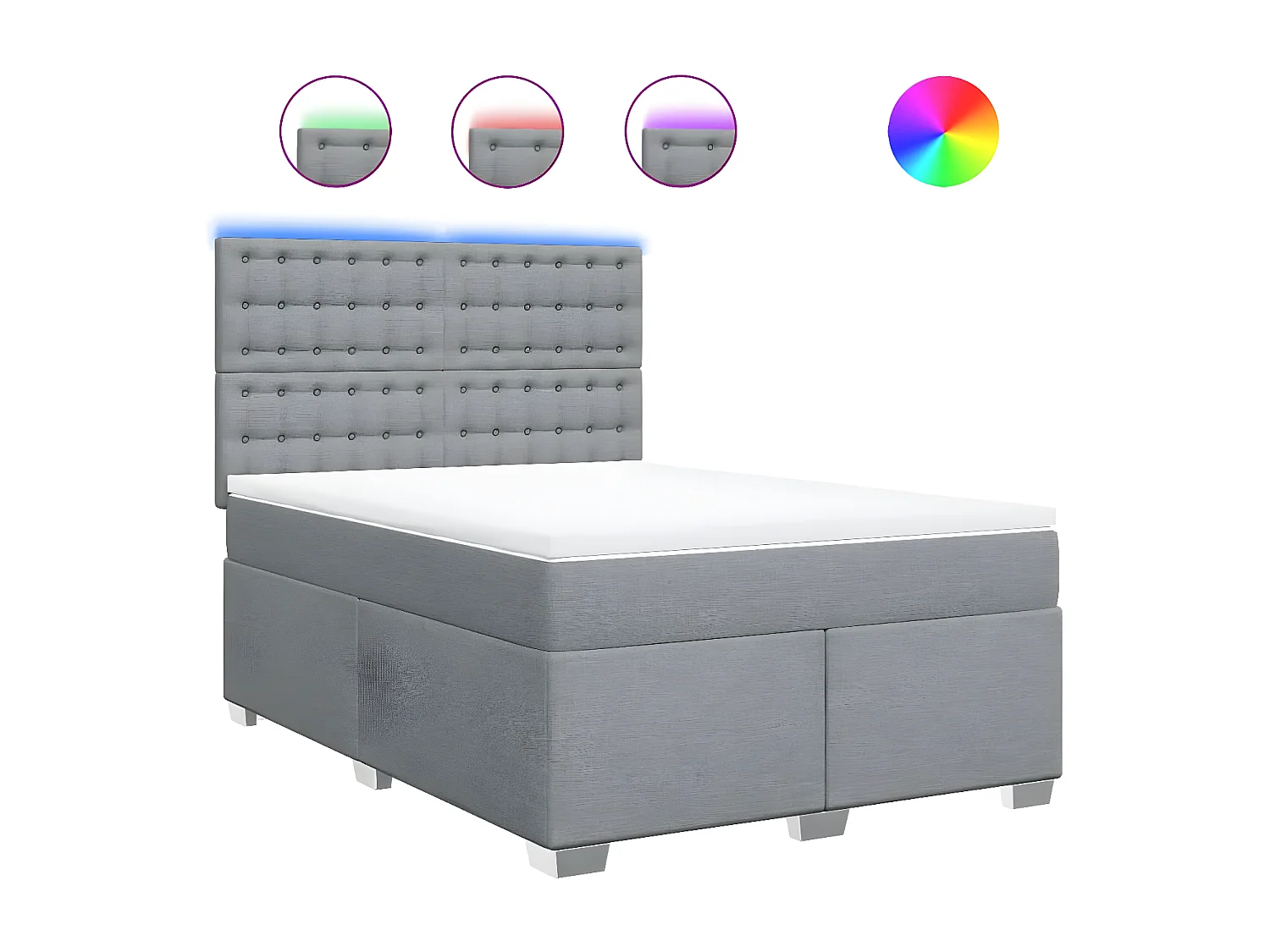 Cama box spring con colchón tela gris claro 140x190 cm