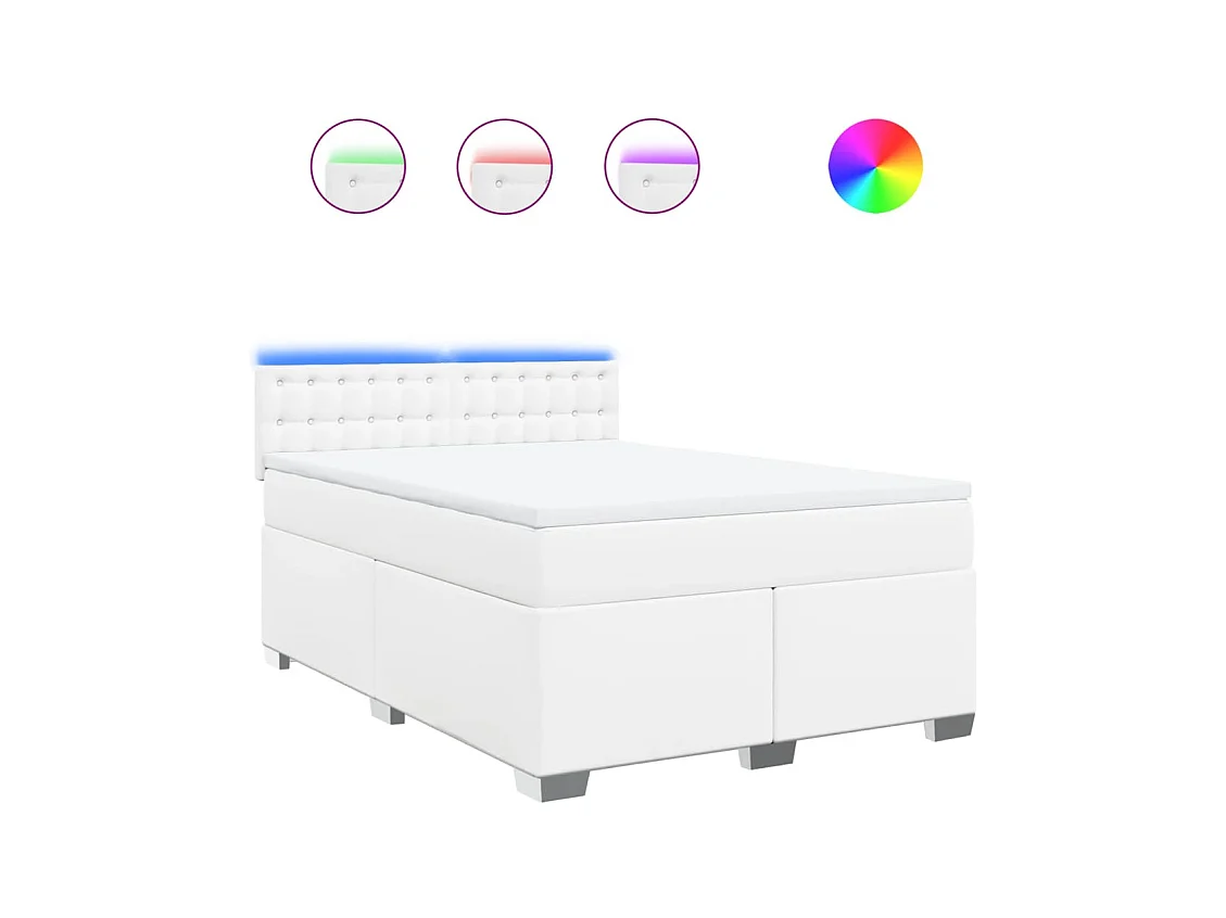 Cama com molas/colchão 140x200 cm couro artificial branco