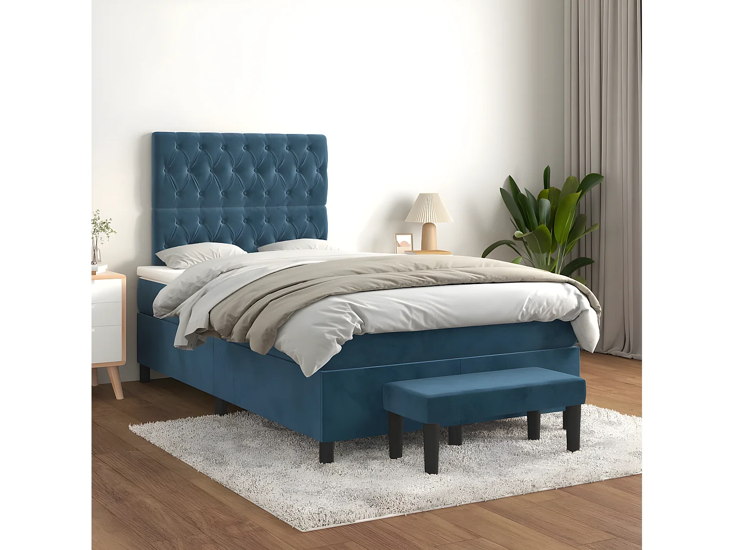 Cama boxspring com colchão 120x190 cm veludo azul-escuro