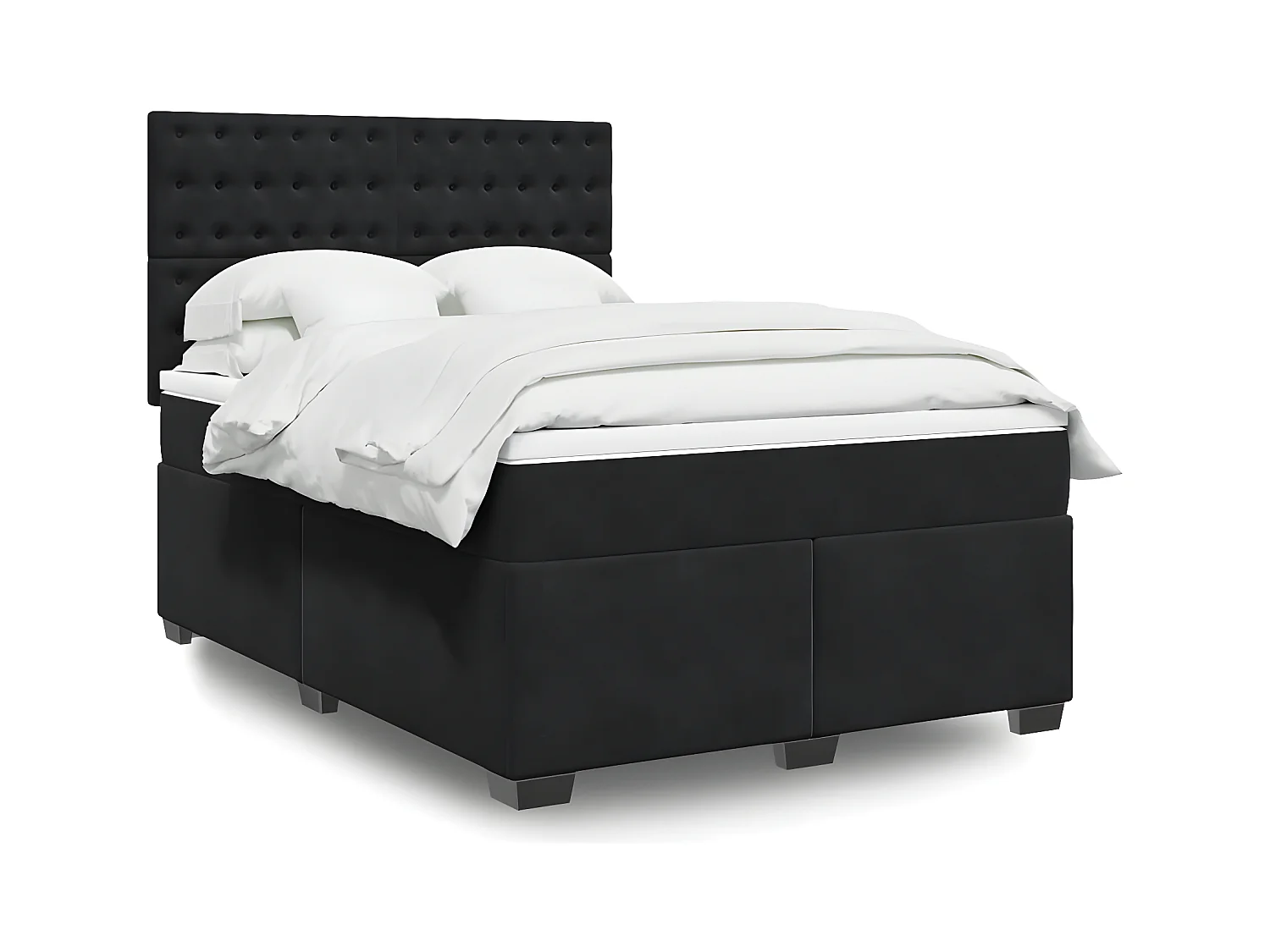 Cama box spring con colchón terciopelo negro 140x190 cm