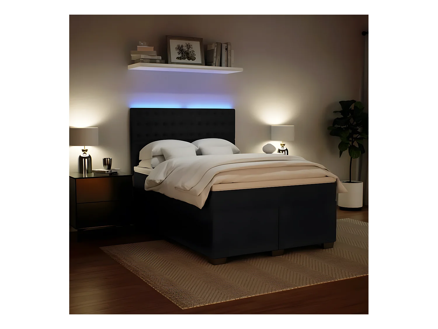 Sommier à lattes de lit avec matelas Noir 140x190 cm Velours