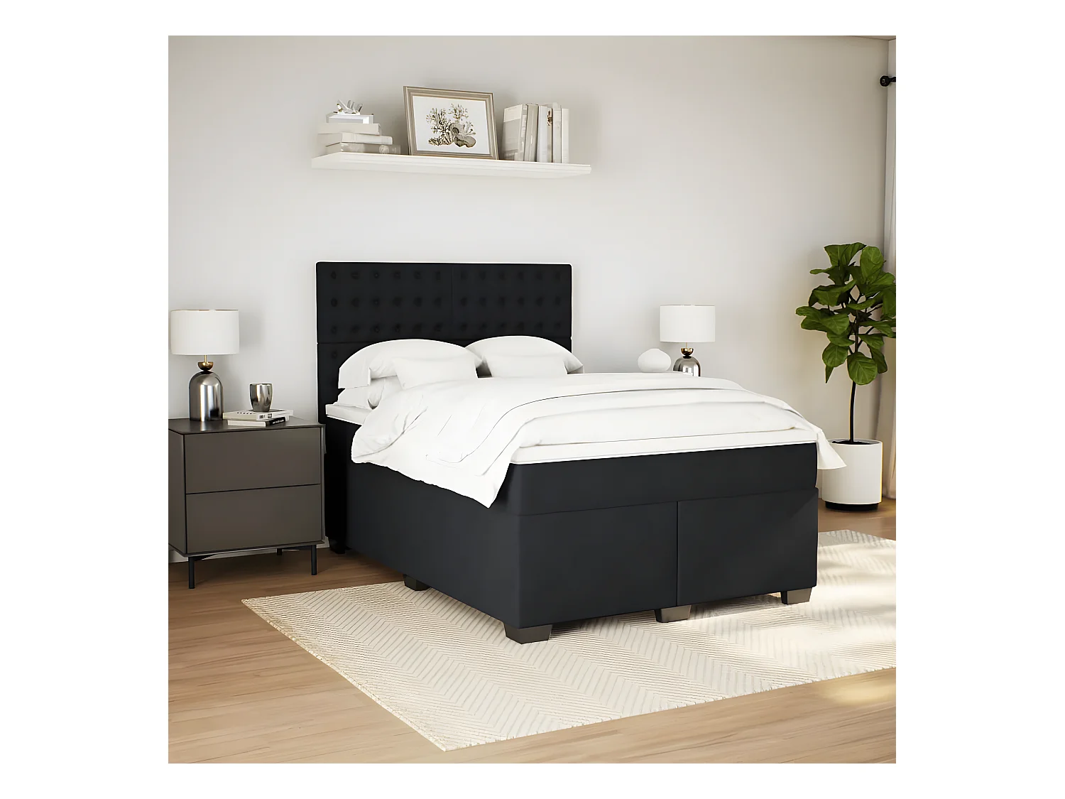 Sommier à lattes de lit avec matelas Noir 140x190 cm Velours
