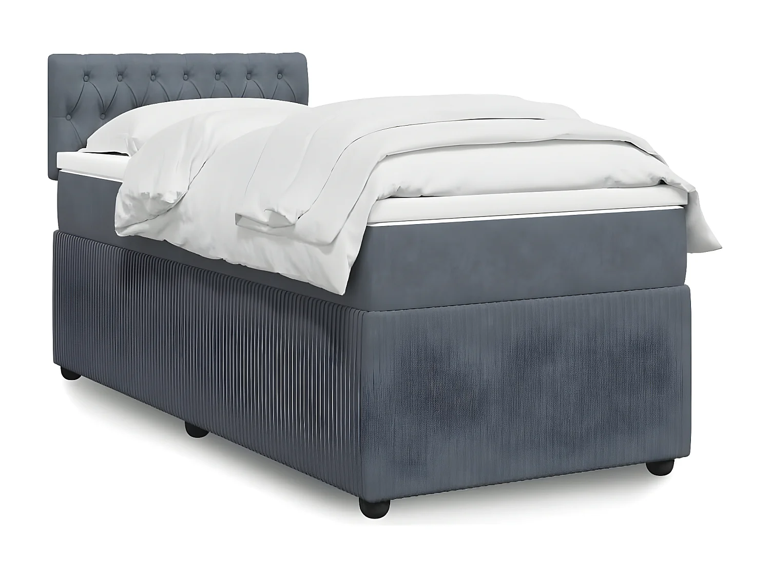 Cama box spring con colchón terciopelo gris oscuro 100x200 cm