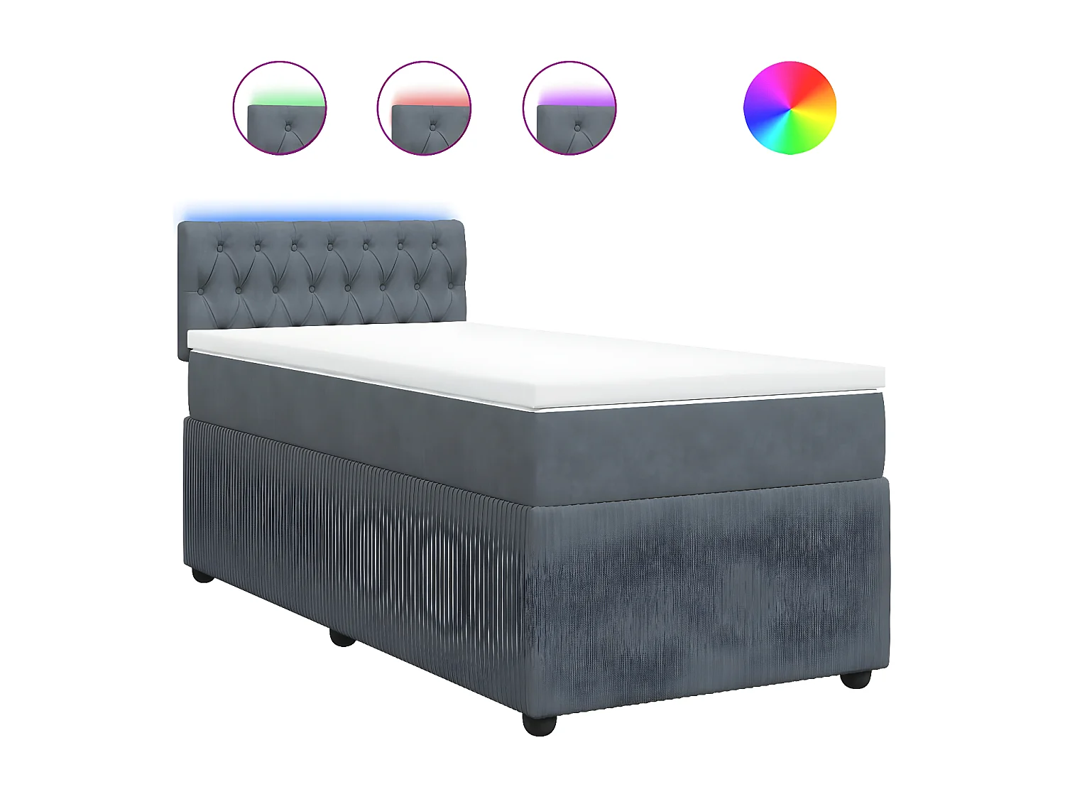 Cama box spring con colchón terciopelo gris oscuro 100x200 cm