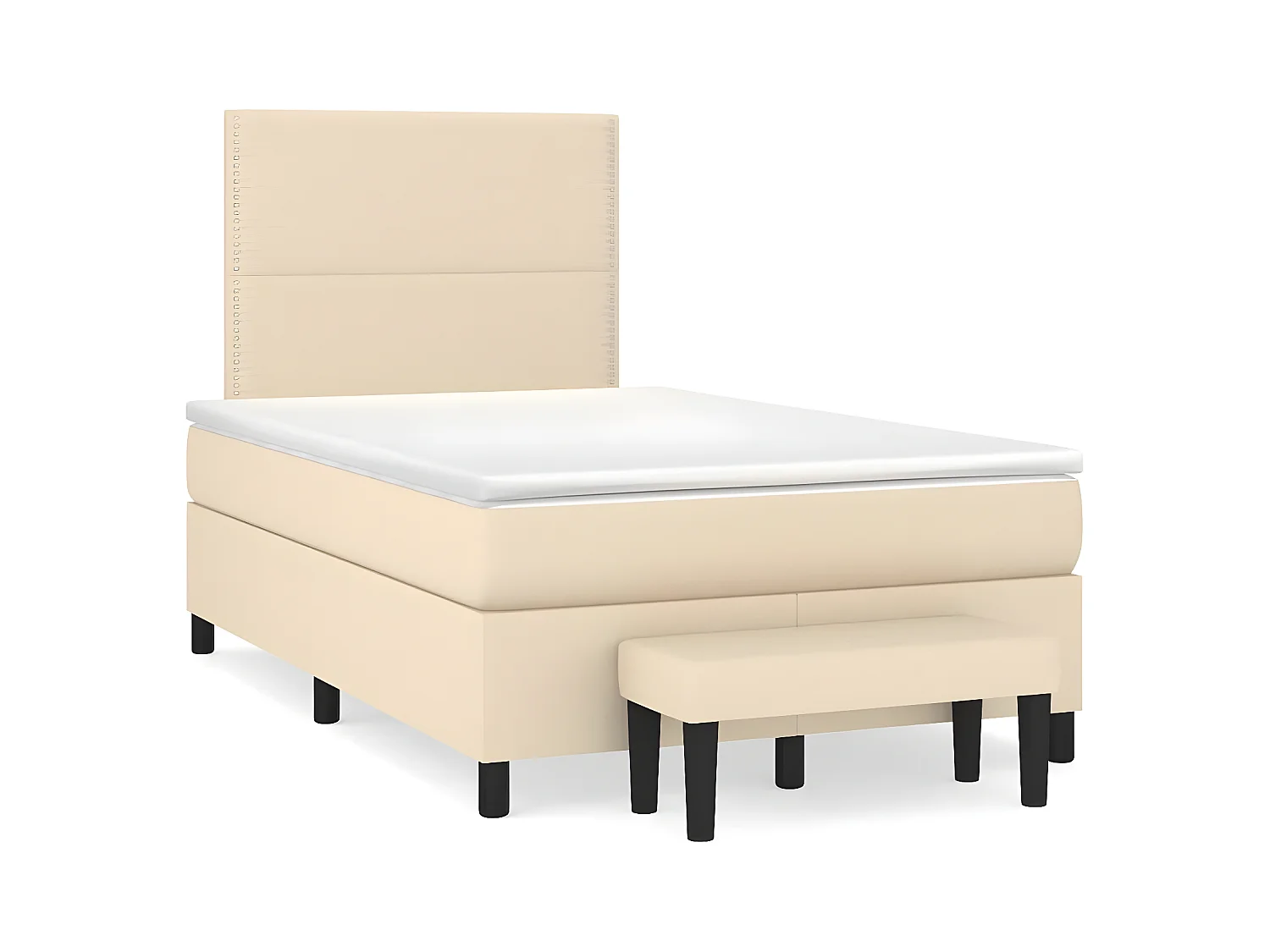 Cama box spring con colchón tela color crema 120x190 cm