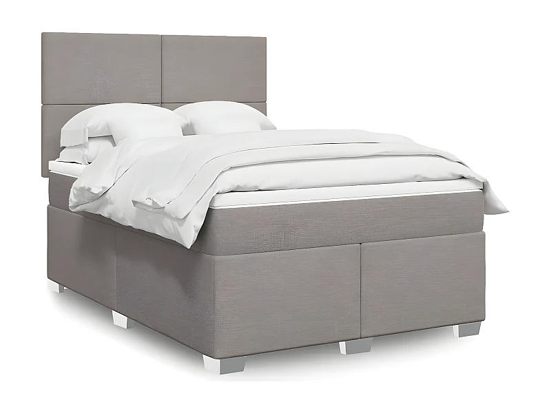 Cama box spring con colchón tela gris taupe 140x200 cm