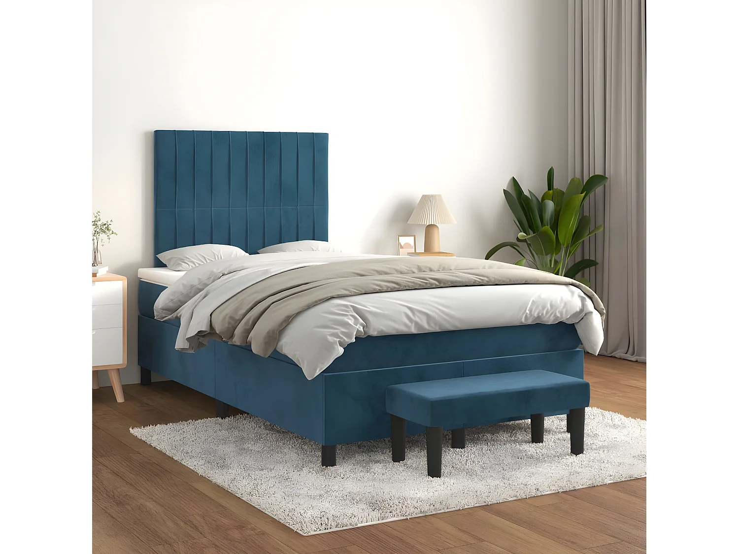 Cama boxspring com colchão 120x190 cm veludo azul-escuro