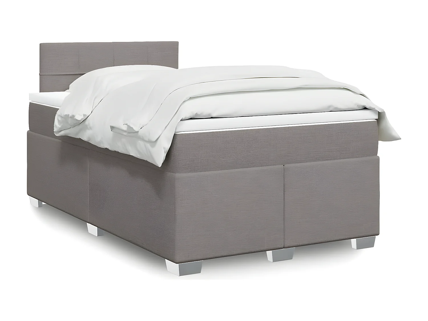 Cama box spring con colchón tela gris taupe 120x200 cm