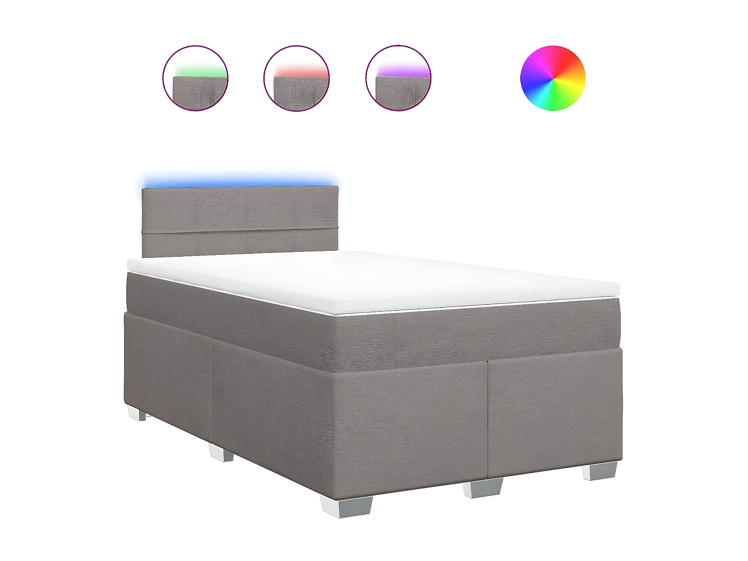 Cama box spring con colchón tela gris taupe 120x200 cm