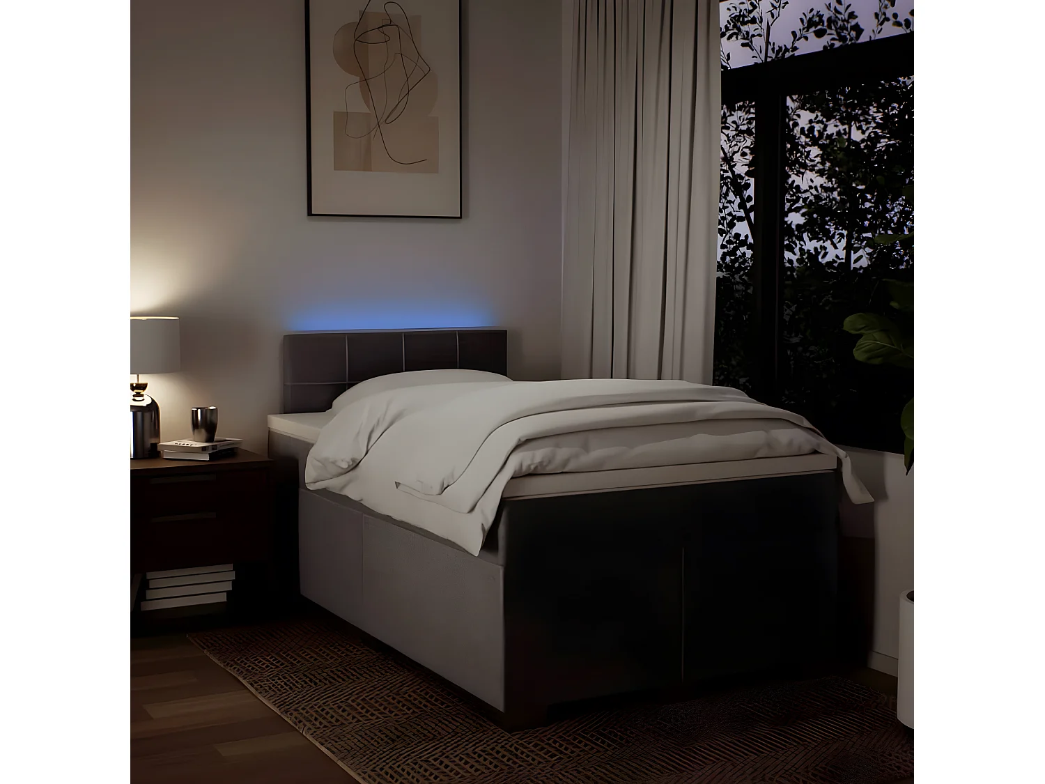 Cama box spring con colchón tela gris taupe 120x200 cm