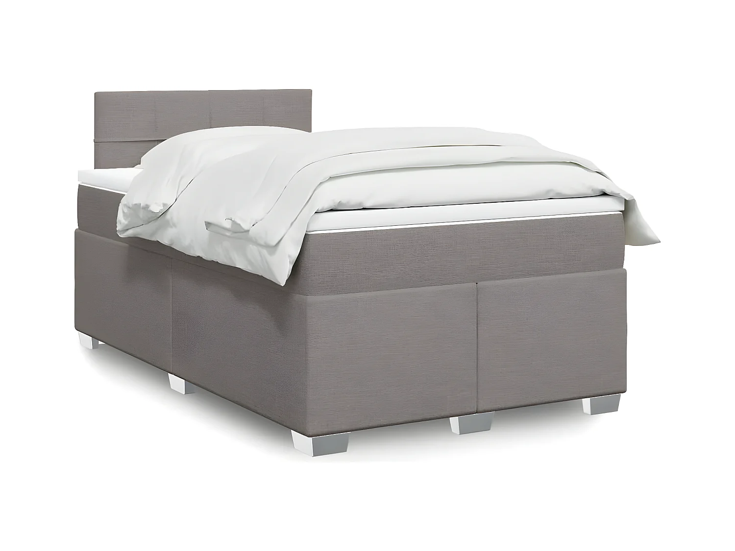 Cama box spring con colchón tela gris taupe 120x200 cm