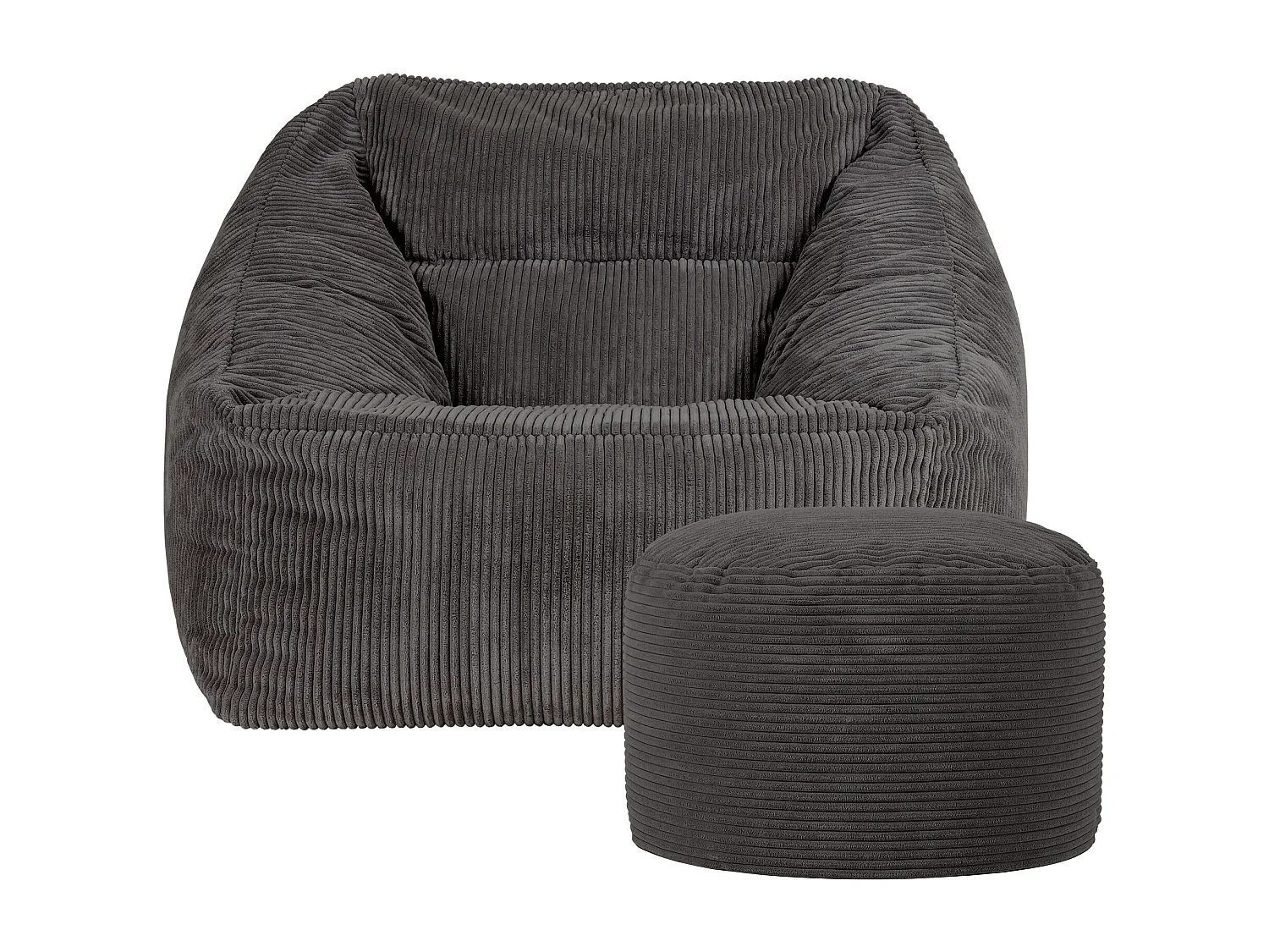 Pouf fauteuil avec repose-pied rond velours côtelé gris anthracite - MORGAN