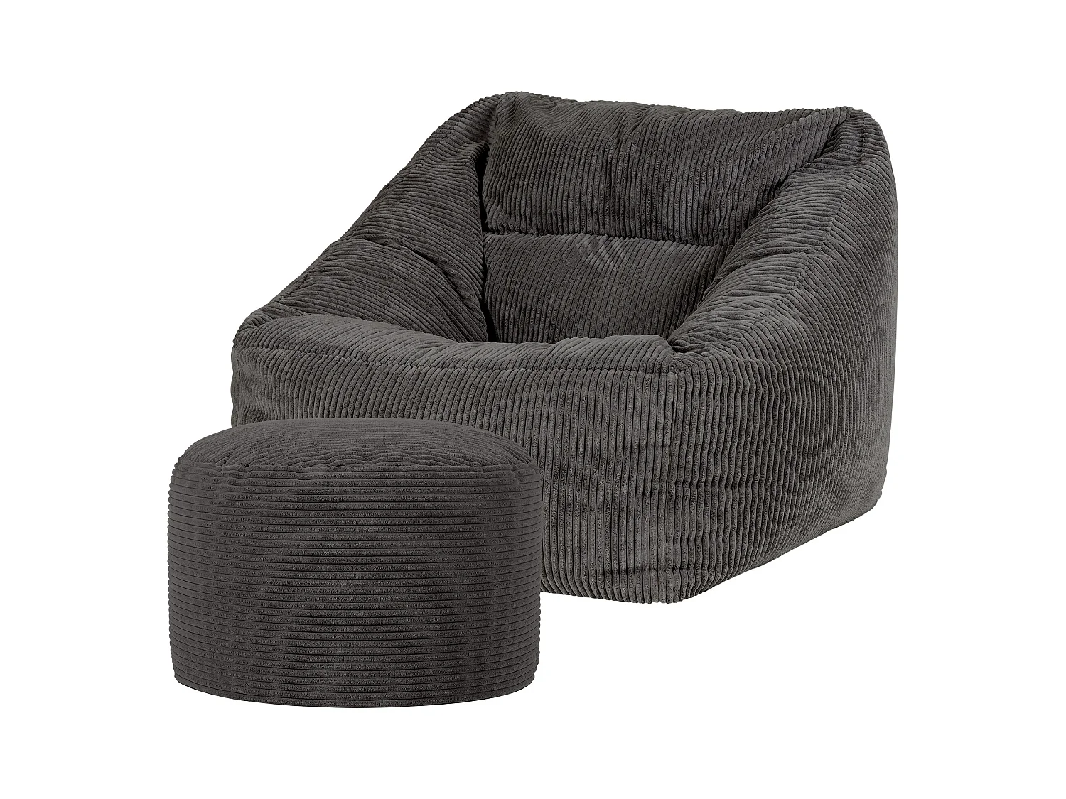Pouf fauteuil avec repose-pied rond velours côtelé gris anthracite - MORGAN