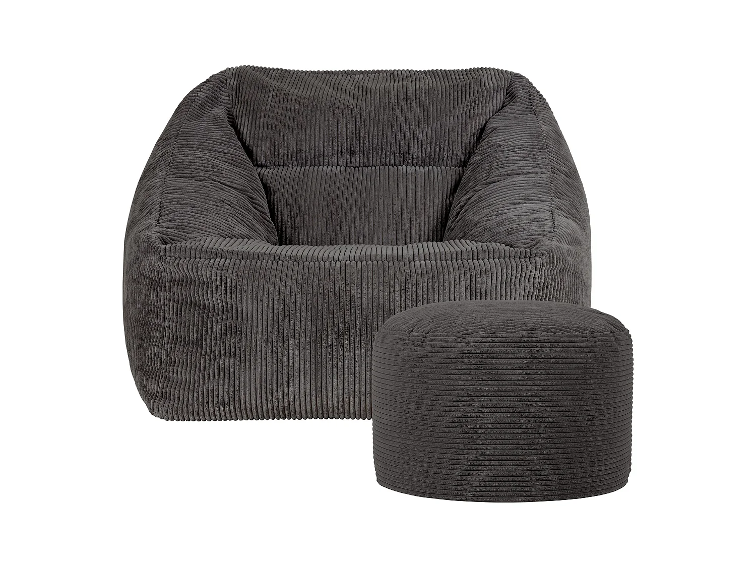 Pouf fauteuil avec repose-pied rond velours côtelé gris anthracite - MORGAN