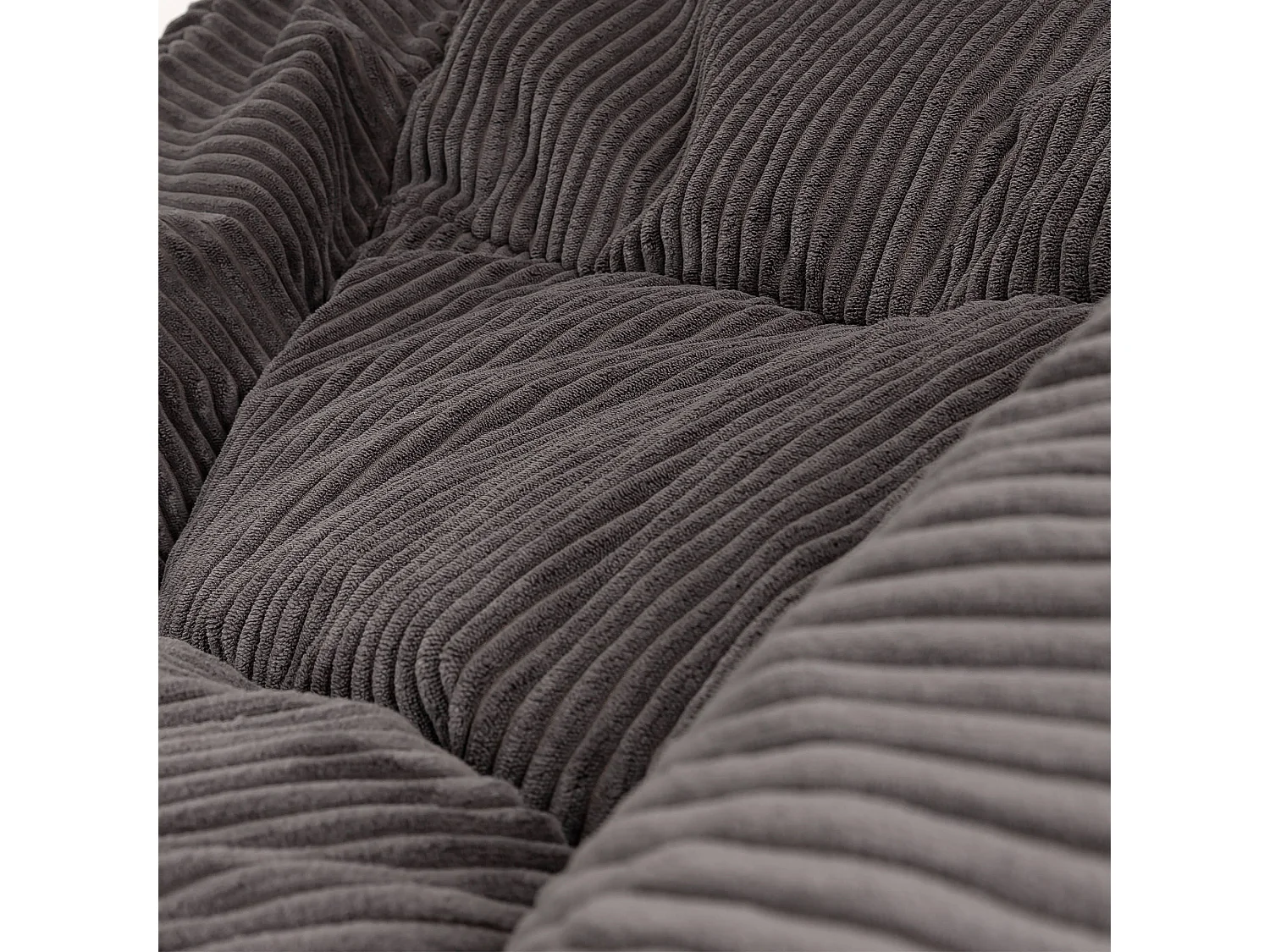 Pouf fauteuil avec repose-pied rond velours côtelé gris anthracite, salon ou chambre - NATALIA