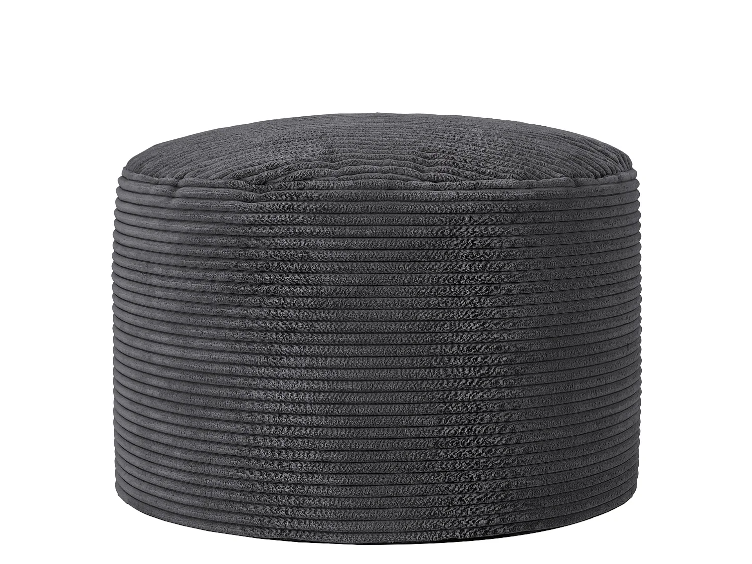 Pouf fauteuil avec repose-pied rond velours côtelé gris anthracite, salon ou chambre - NATALIA