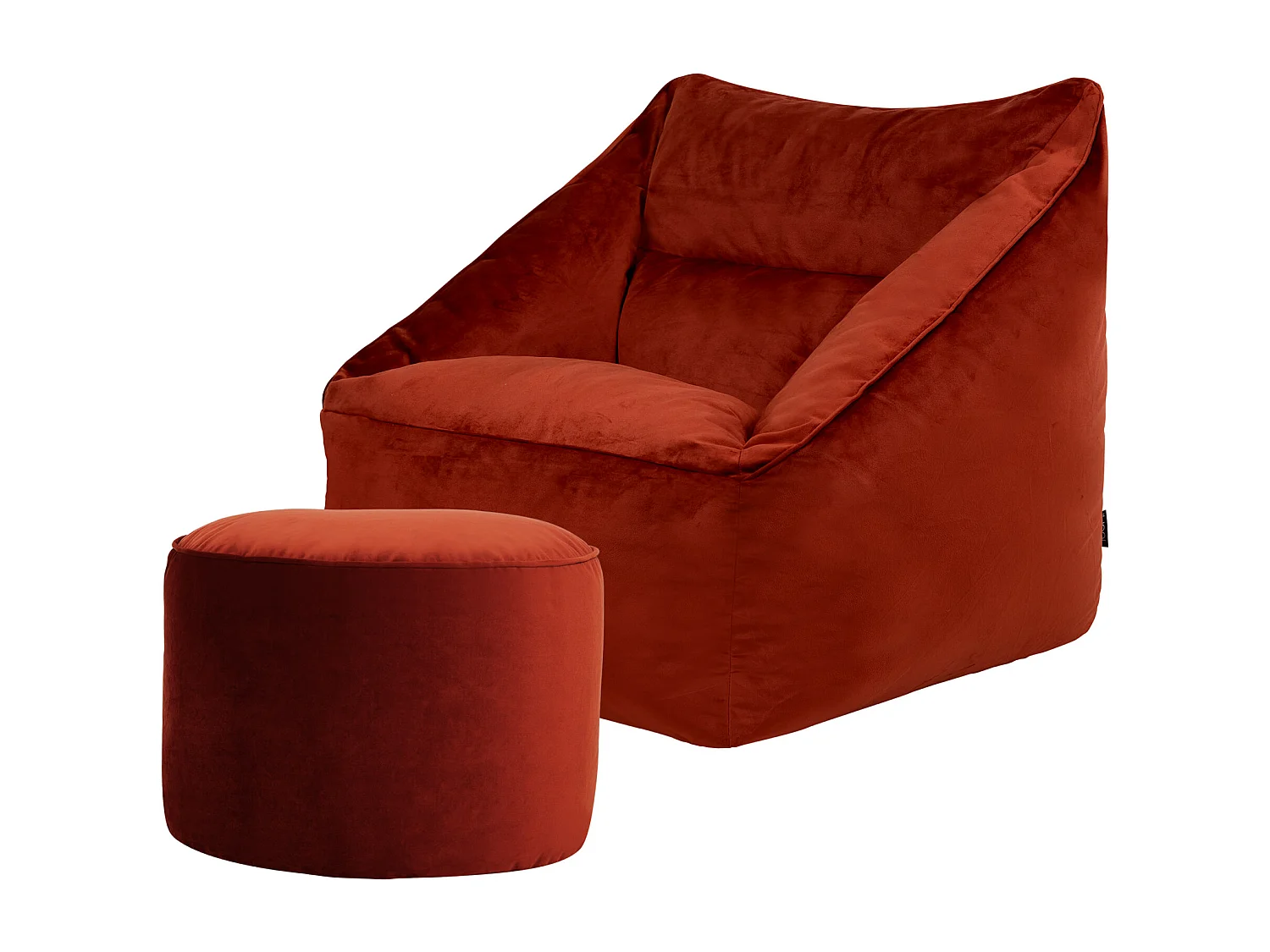 Pouf fauteuil avec repose-pied rond velours terracotta - NATALIA
