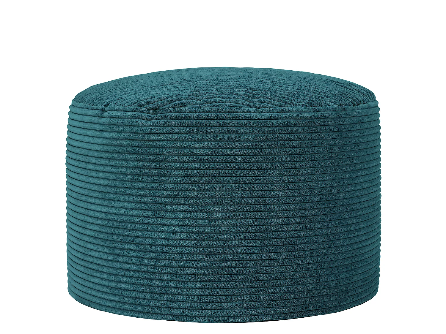 Pouf fauteuil avec repose-pied rond velours côtelé bleu canard, salon ou chambre - NATALIA