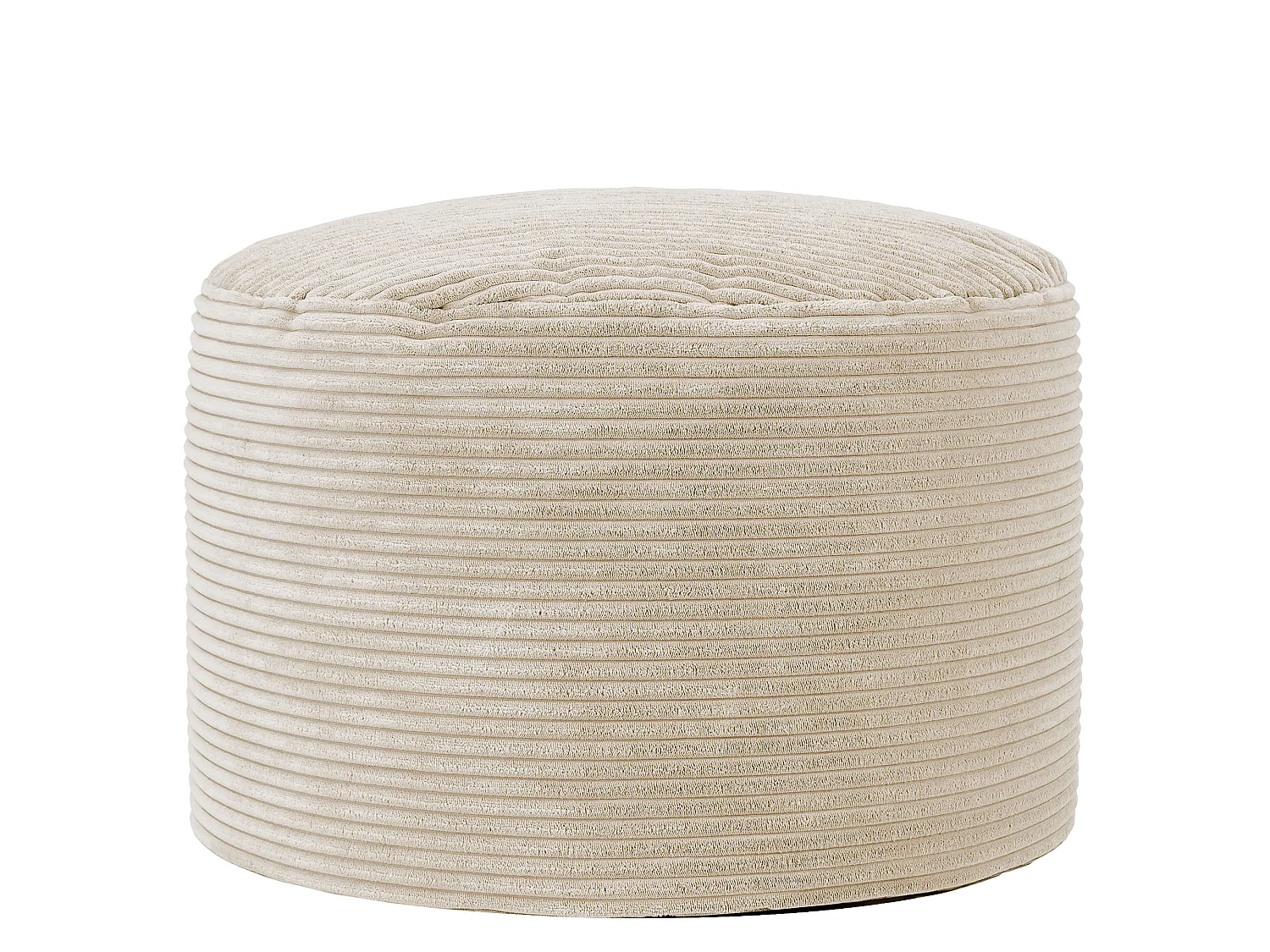 Pouf fauteuil avec repose-pied rond velours côtelé beige galet, salon ou chambre - NATALIA