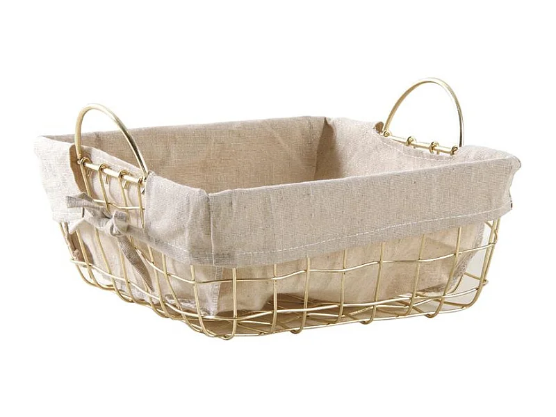 Corbeille carrée en métal doré avec anses et doublure en jute