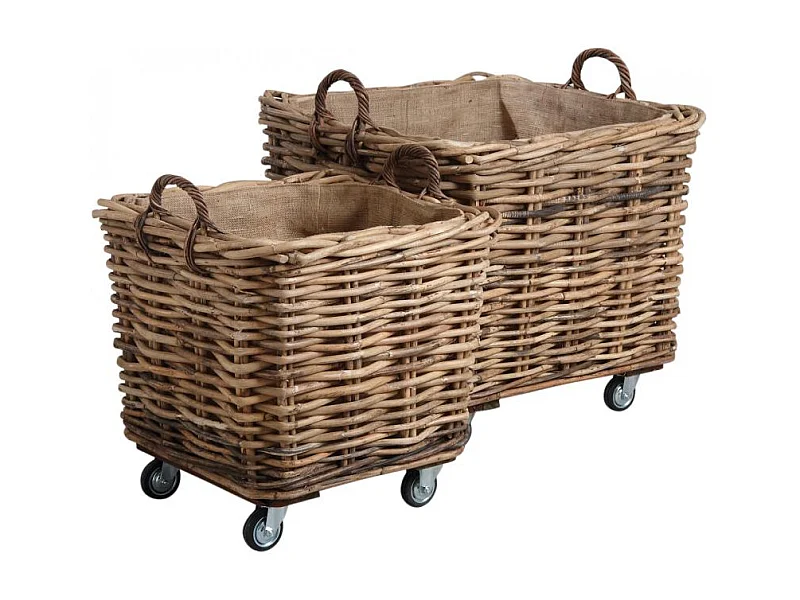 Corbeilles de rangement en rotin sur roues
