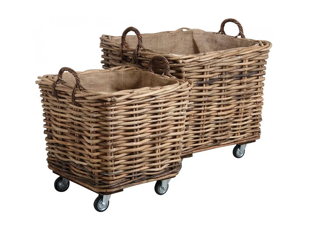 Corbeilles de rangement en rotin sur roues