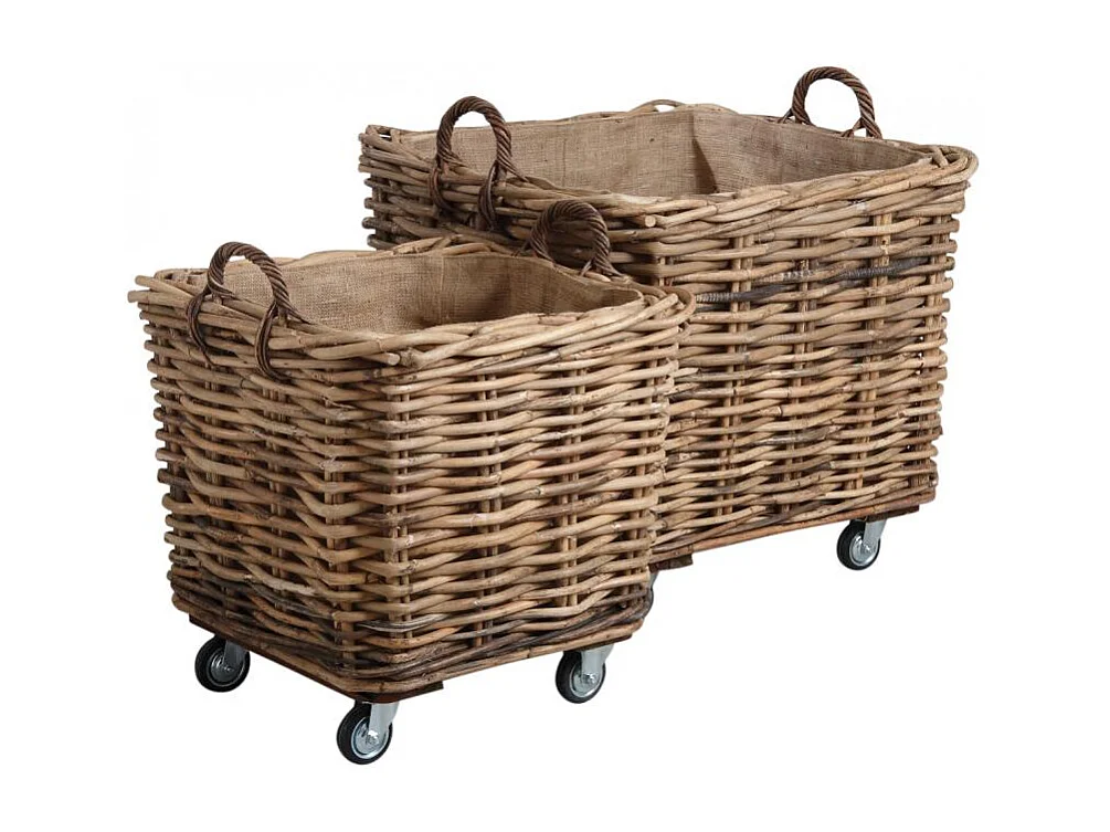 Corbeilles de rangement en rotin sur roues