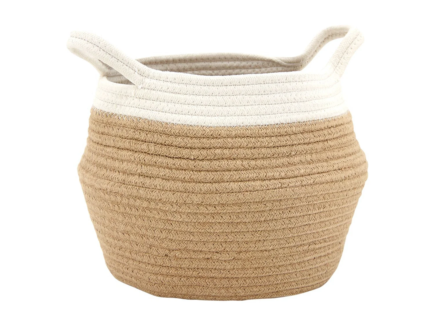 Set de 3 corbeilles en corde blanc et naturel avec 2 anses