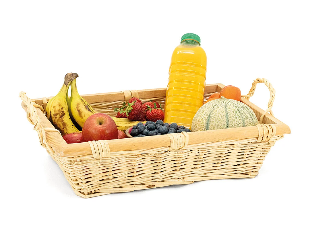 Corbeille rectangulaire en osier blanc avec 2 anses