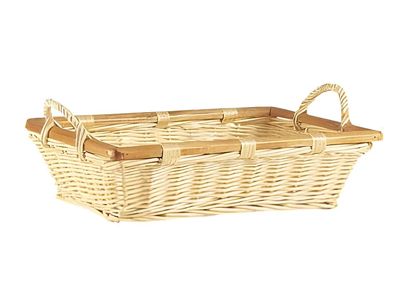 Corbeille rectangulaire en osier blanc avec 2 anses