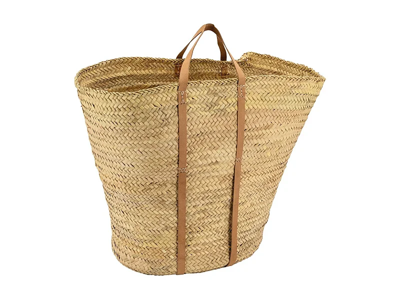 Maxi cabas en palmier avec anses en cuir