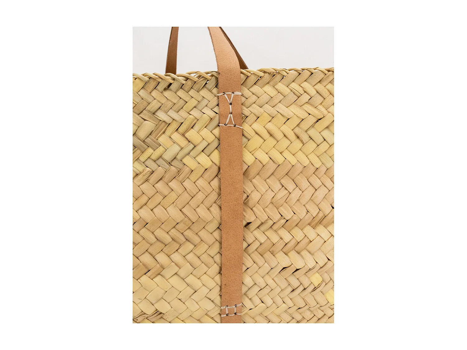 Maxi cabas en palmier avec anses en cuir