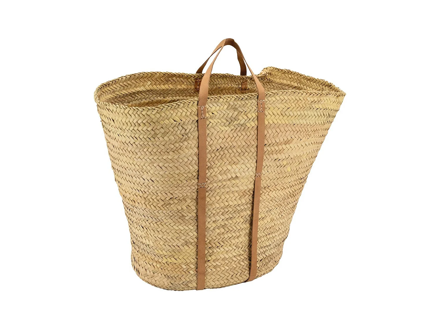 Maxi cabas en palmier avec anses en cuir