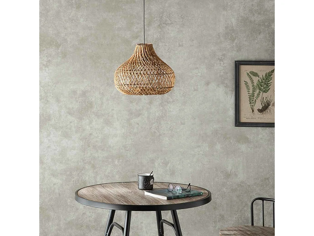 Braune Rattan-Deckenleuchte, 33x33x27H cm