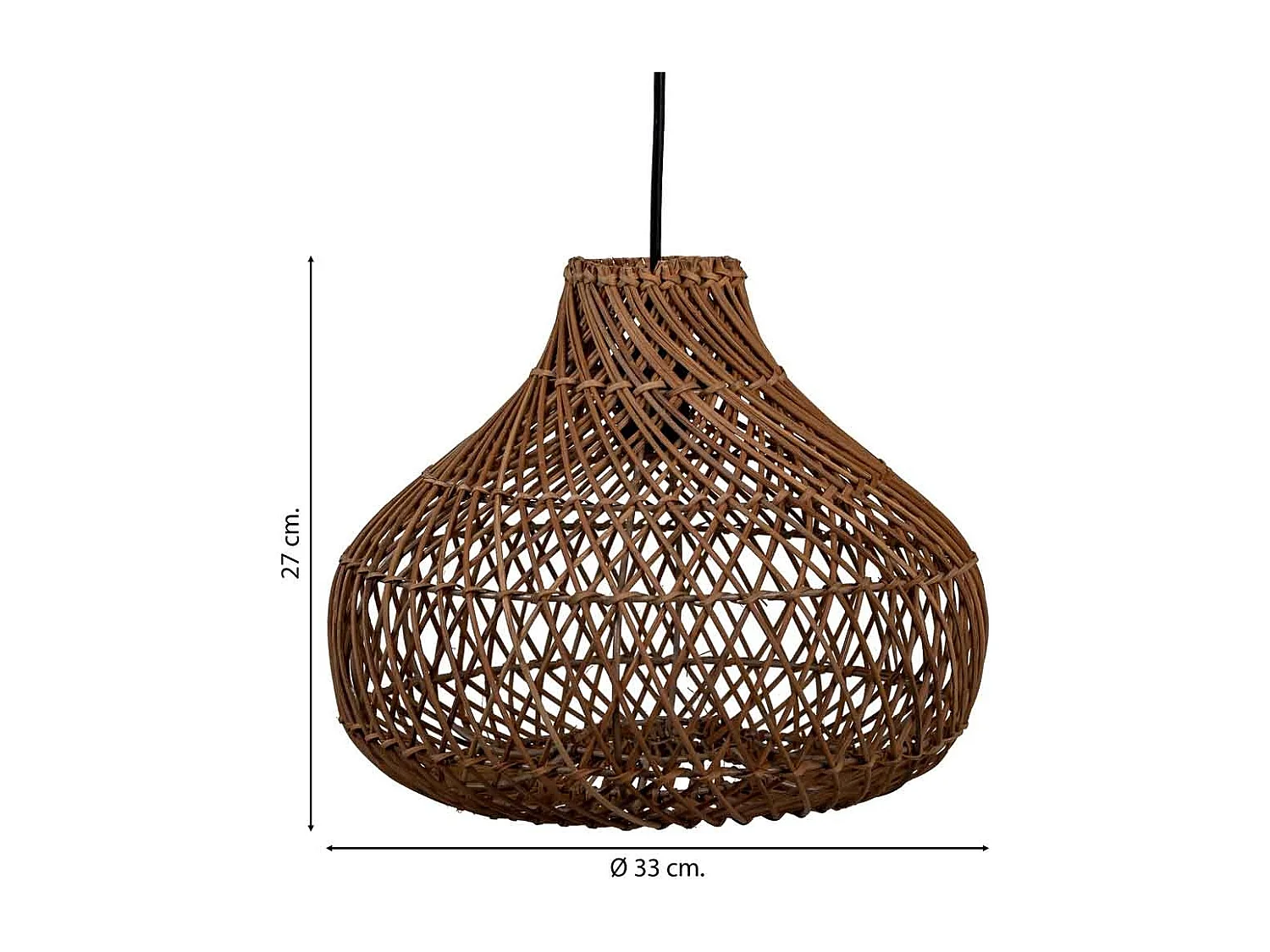 Braune Rattan-Deckenleuchte, 33x33x27H cm